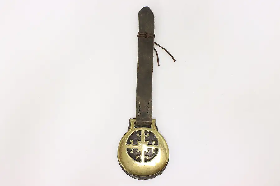 Main image of Horse Vintage Brass Harness Medallion, Star, Leather Strap