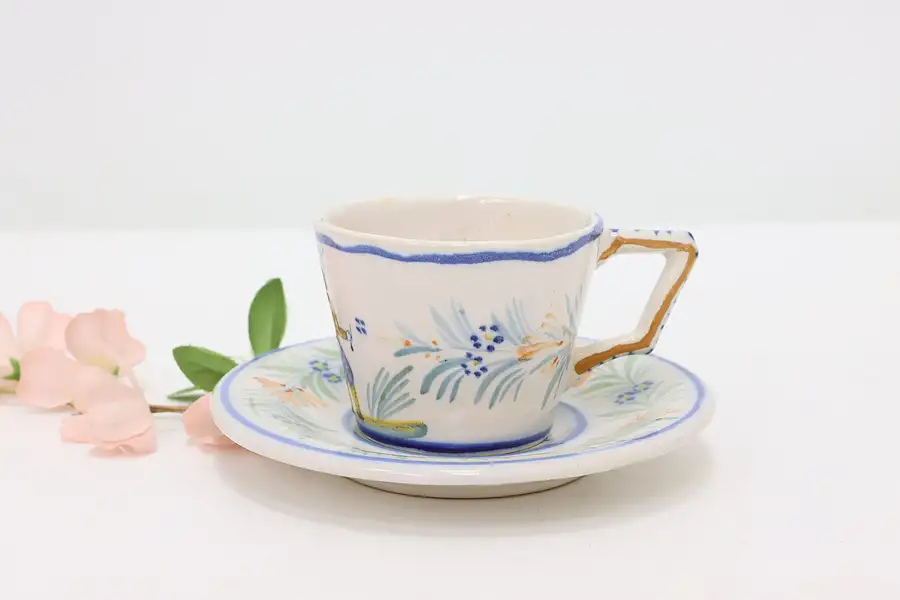 Main image of French Brittany Vintage Quimper Hand Painted Cup & Saucer