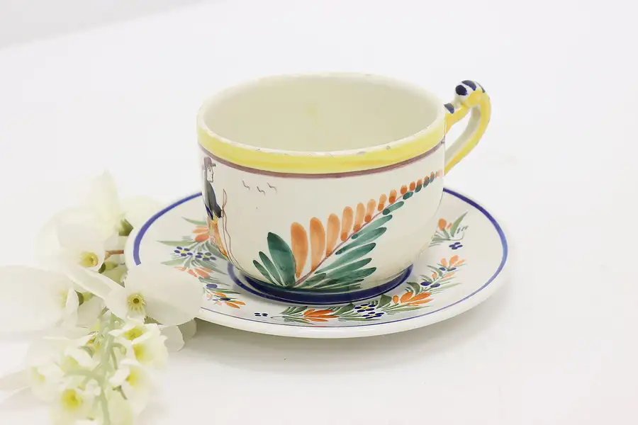 Main image of French Brittany Vintage Quimper Hand Painted Cup & Saucer