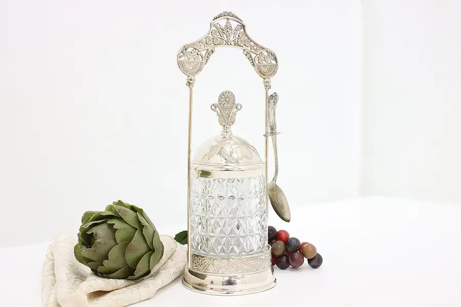 Main image of Victorian Antique Glass & Silverplate Pickle Castor Set