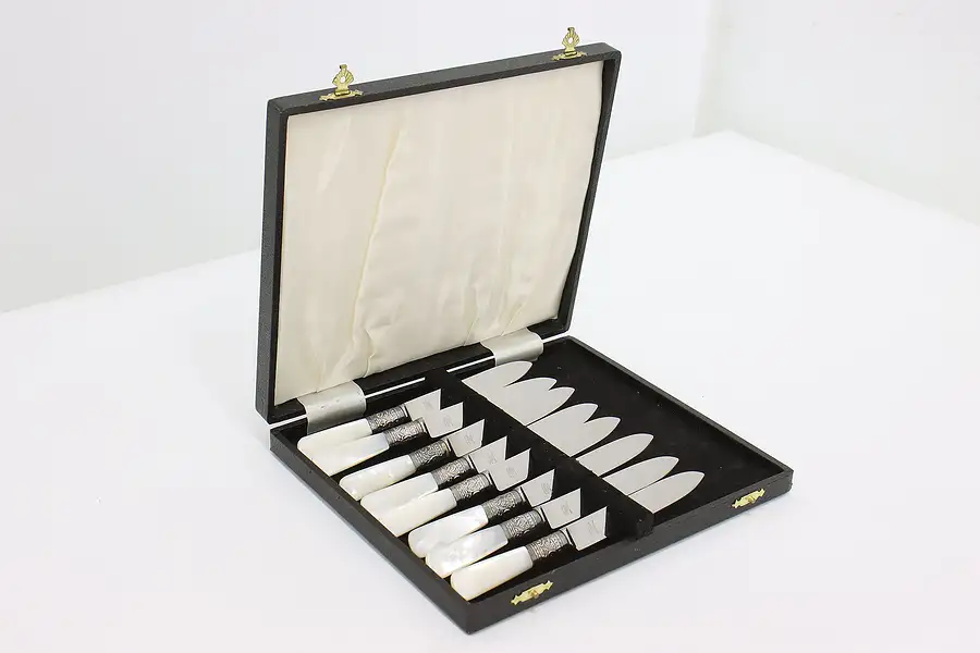 Main image of Set of 8 Vintage Pearl Cheese or Fruit Knives, Sheffield