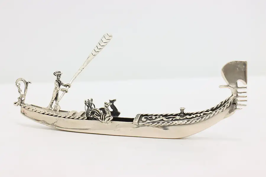 Main image of Italian Vintage .800 Silver Gondola Sculpture, Sea Horses