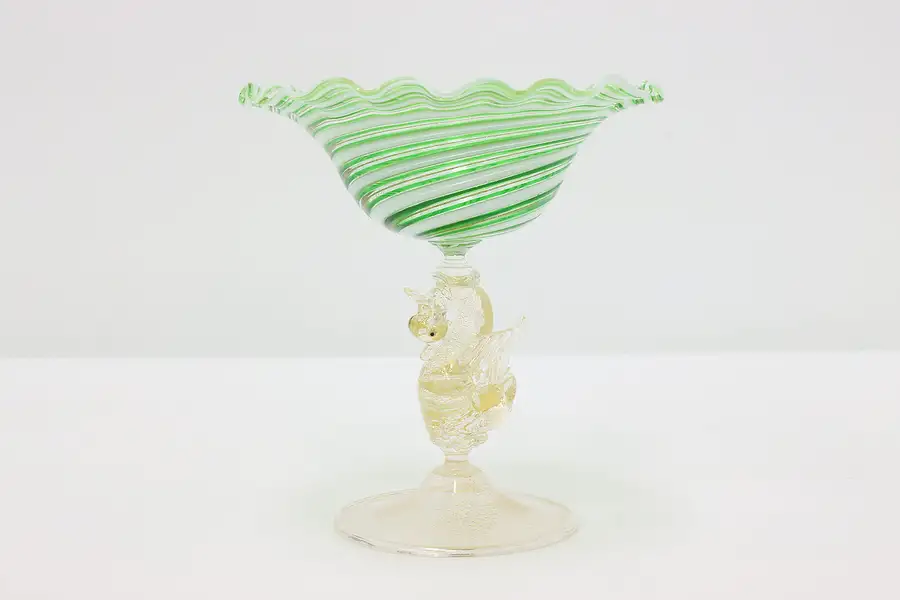 Main image of Swan Murano Italian Blown Swirl Glass Vintage Compote Bowl