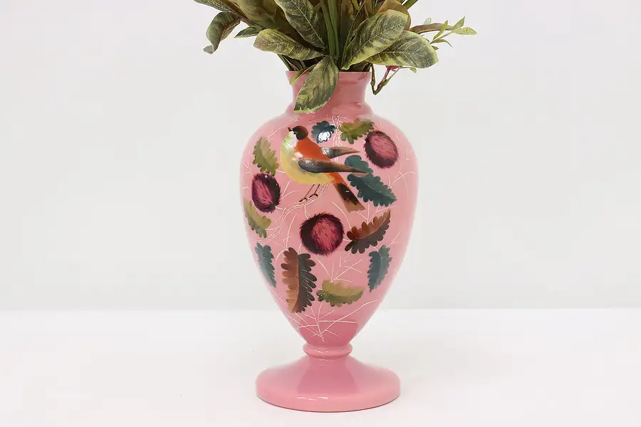 Main image of Victorian Antique Hand Painted Robin Blown Glass Vase