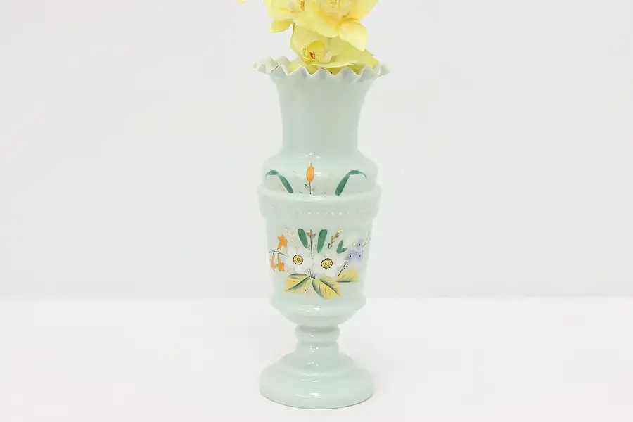 Main image of Victorian Antique Hand Painted Blown Glass Vase, Flowers