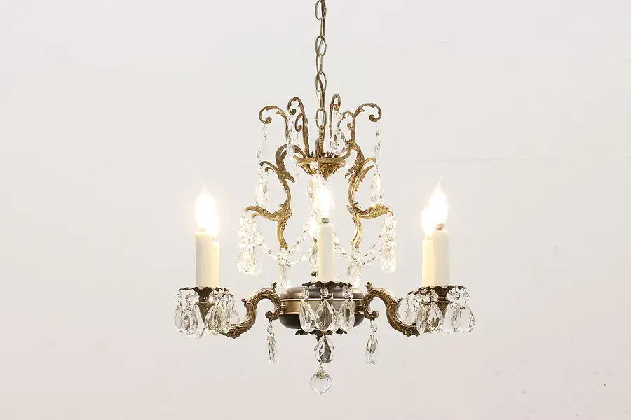 Main image of Traditional Vintage 6 Candle Nickel Chandelier Prisms & Ball