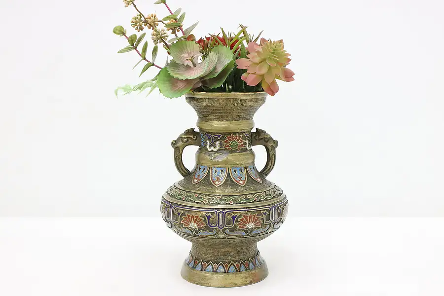 Main image of Japanese Antique Bronze & Cloisonne Enamel Vase, Dragons