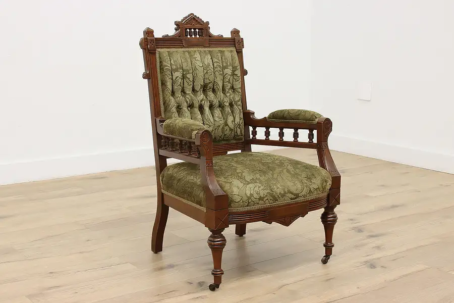 Main image of Victorian Eastlake Antique Carved Walnut Upholstered Chair