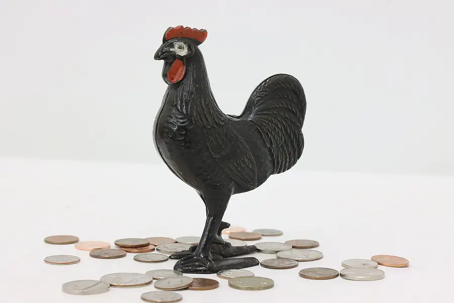 Main image of Farmhouse Vintage Cast Iron Rooster Sculpture Coin Bank
