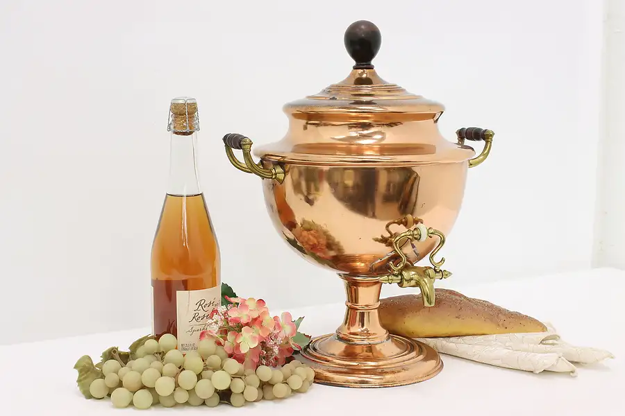 Main image of Farmhouse Antique Copper Hot Water Tea Kettle Coffee Samovar