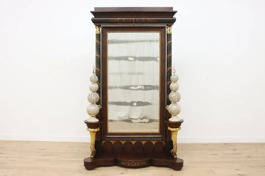 Spanish Antique Grape Marquetry Hall Pier Dressing Mirror #48143