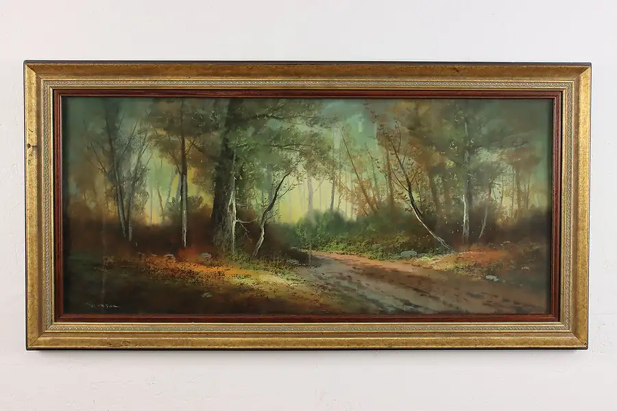 Main image of Autumn Forest Path Vintage Original Pastel, Signed 40.5"