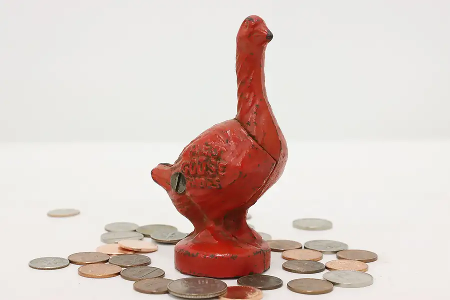 Main image of Farmhouse Iron Antique Red Goose Shoes Advertising Coin Bank