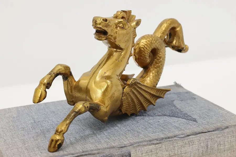 Main image of Italian Antique Gilt Brass Hippocampus Sea Horse Sculpture
