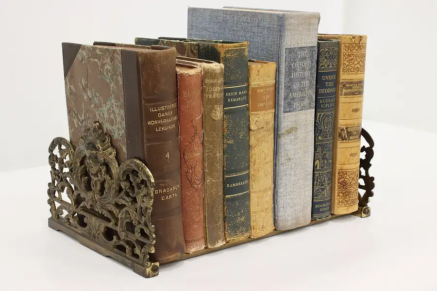 Main image of Victorian Antique Adjustable Brass Desktop Book Rack Holder