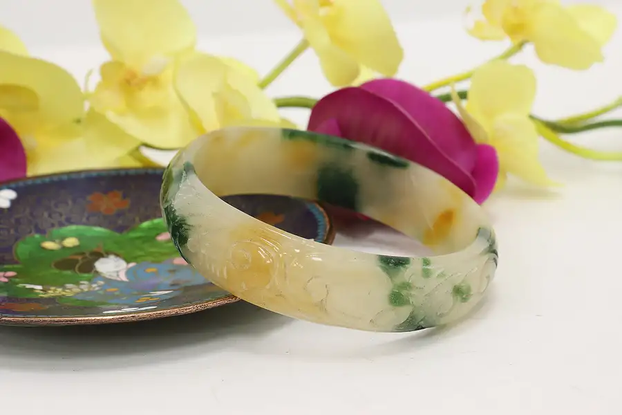 Main image of Chinese Vintage Carved Jade Bangle or Bracelet