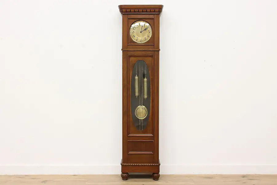 Main image of Art Deco Antique German Oak & Burl Tall Case Clock, Mauthe