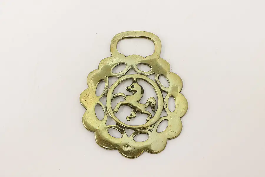 Main image of Horse Antique Brass Harness Medallion, Rearing Horse