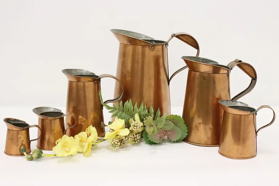 Main image of Set of 6 Farmhouse Antique Copper Kitchen or Bar Measures
