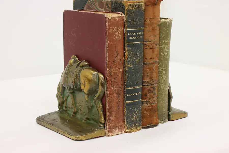 Main image of Pair of Grazing Horse Antique Brass Plated Iron Bookends