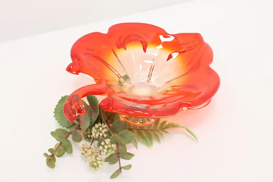 Main image of Murano Vintage Italian Red Art Glass Leaf Sculpture