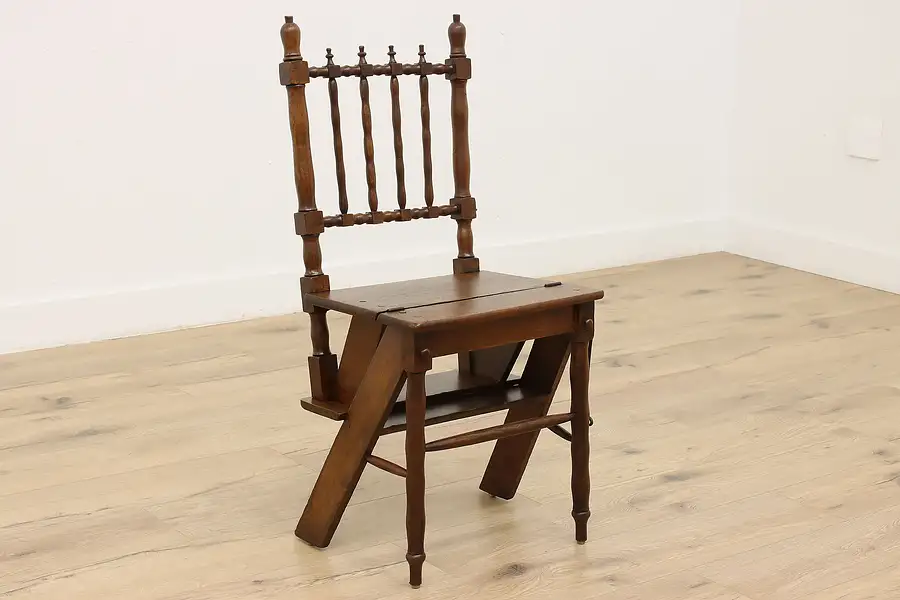 Main image of Farmhouse Antique Oak Metamorphic Folding Stepstool Chair