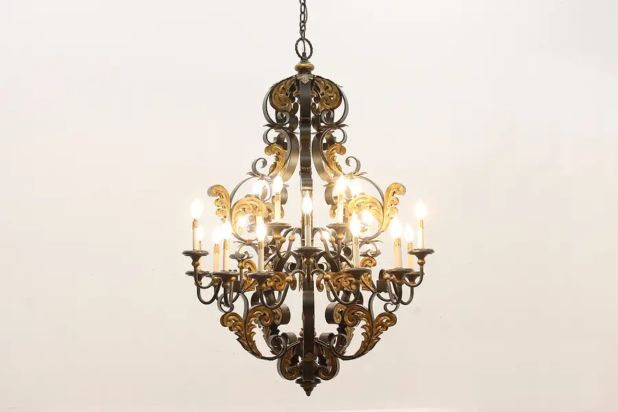 Main image of French Design Painted Wrought Iron 20 Light 54" Chandelier