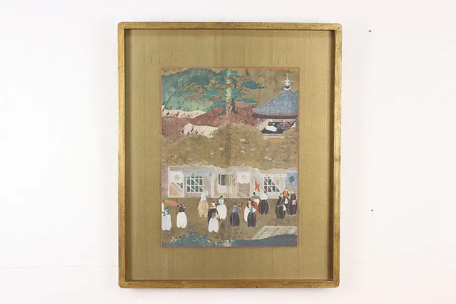 Main image of Chinese Marketplace Antique Original Lithograph Print 25"