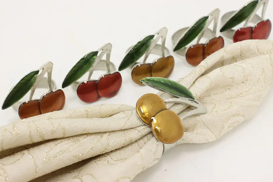Main image of Set of 6 Vintage Enamel Cherry Napkin Rings, Maugenest