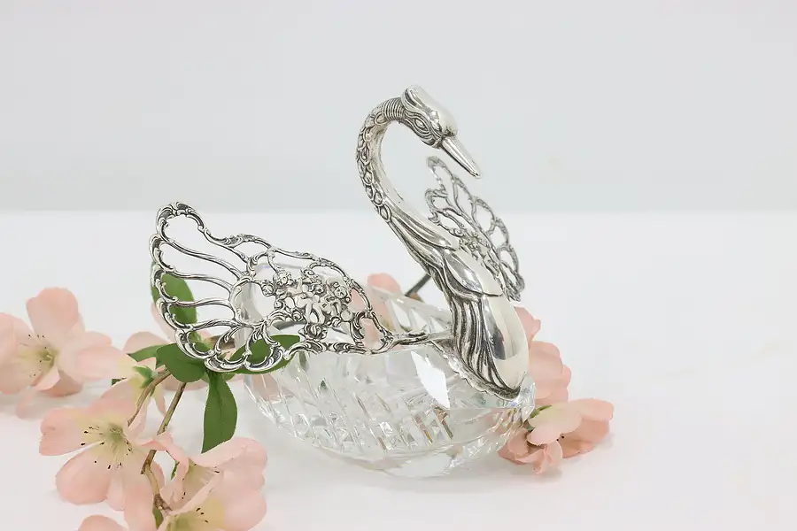 Main image of Sterling Silver & Crystal Swan Jewelry Holder or Master Salt