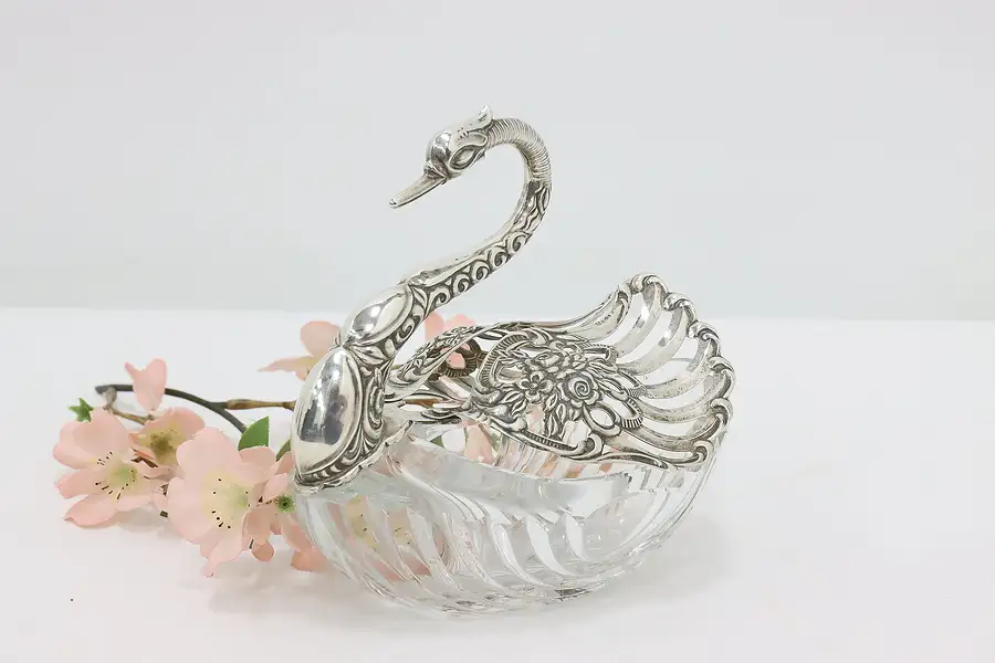 Main image of Sterling Silver Cut Crystal Swan Master Salt Jewelry Holder