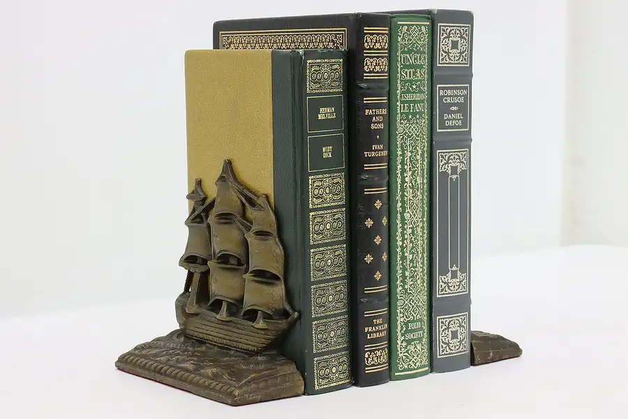 Main image of Pair of Vintage Sailing Ship Cast Iron Bookends, Victor