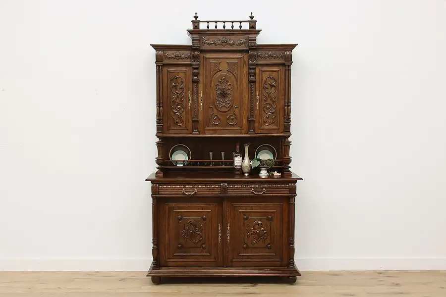 Main image of Renaissance Antique Carved Oak Sideboard Server, Bar Cabinet