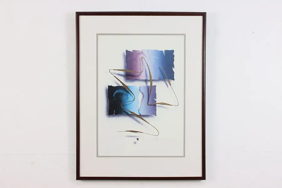 Main image of Abstract Shapes Vintage Original Oil Painting, Signed 31"