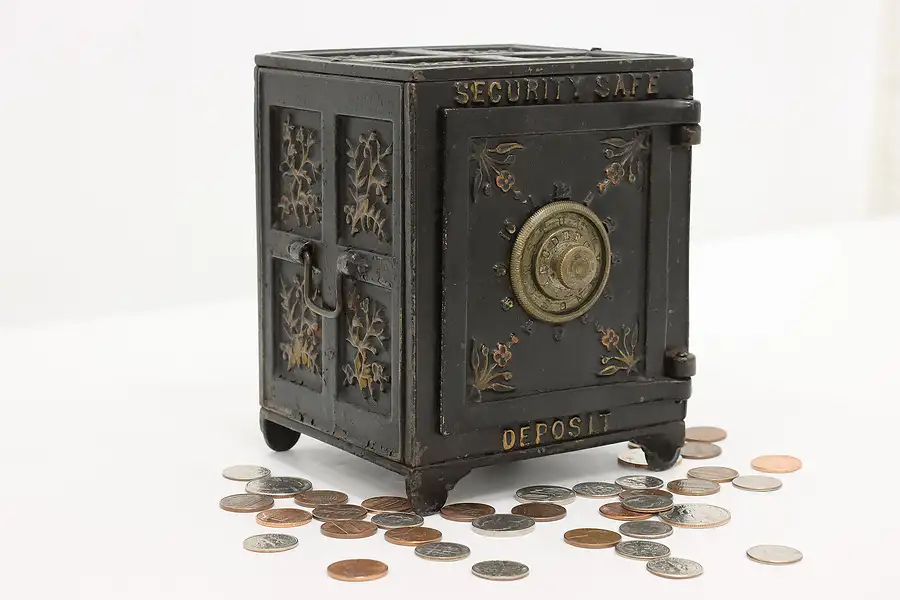 Main image of Victorian Cast Iron Antique Combination Safe Coin Bank