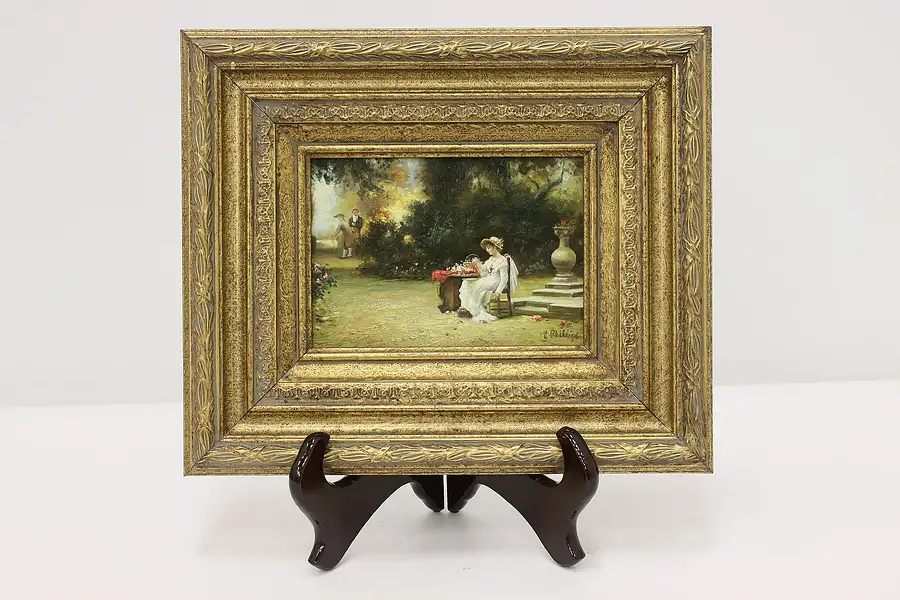 Main image of Lady Reading Antique Original Oil Painting, Phillips 12.5"