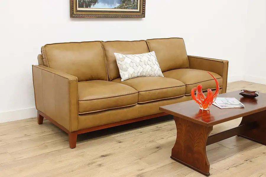 Main image of Traditional Vintage Brown Leather Couch or Sofa