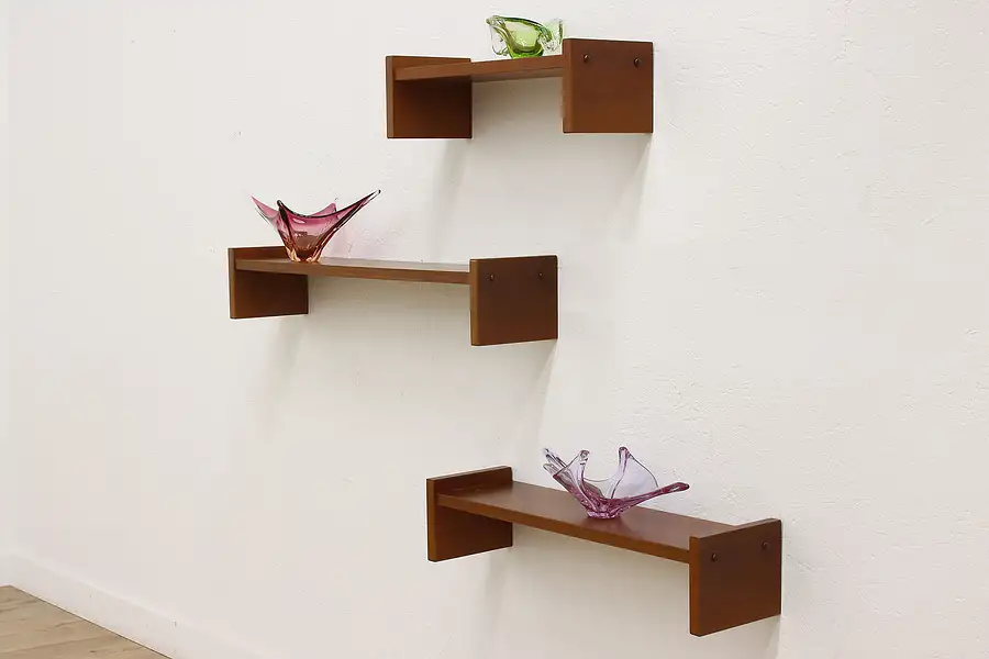 Main image of Set of 3 Midcentury Modern Vintage Teak Wall Shelves