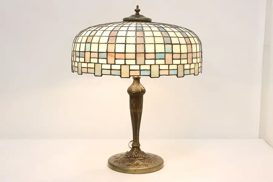 Main image of Desk or Table Vintage Stained Glass Shade Lamp