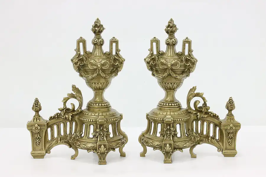 Main image of Pair French Antique Bronze Fireplace Fire Dog Chenets Casier