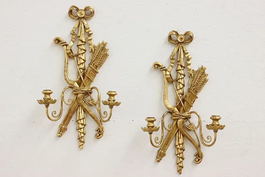 Main image of Pair of Vintage Italian Carved & Painted Candle Wall Sconces