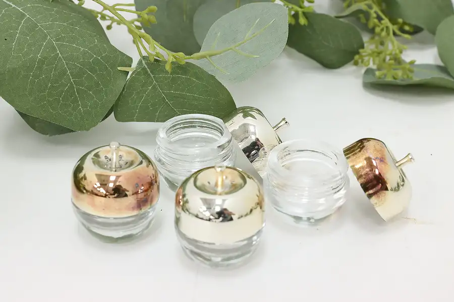 Main image of Set of 4 Vintage Silverplate & Glass Miniature Apple Shakers