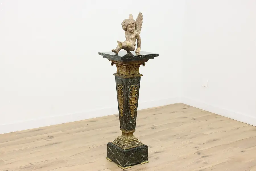Main image of Classical Antique Marble Bronze Revolving Sculpture Pedestal