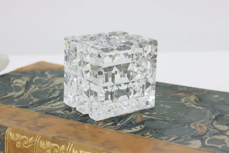 Main image of Cut Glass Cube Vintage Paperweight, Waterford