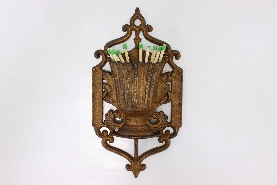 Main image of Victorian Antique Cast Iron Wall Match Holder Pat 1861