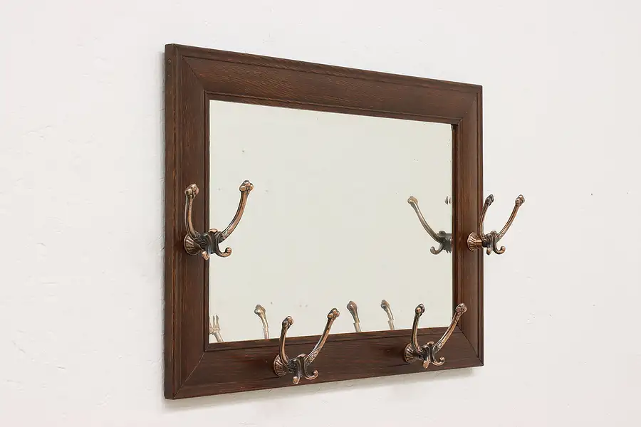 Main image of Arts & Crafts Mission Oak Antique Wall Mirror & Hat Rack