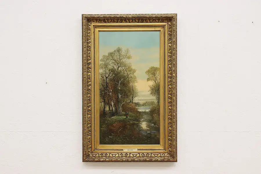 Main image of Woman in Forest Antique Original Oil Painting Karnik 29"