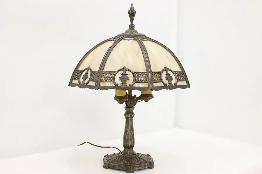 Main image of Art Deco Vintage Stained Glass Office or Library Desk Lamp