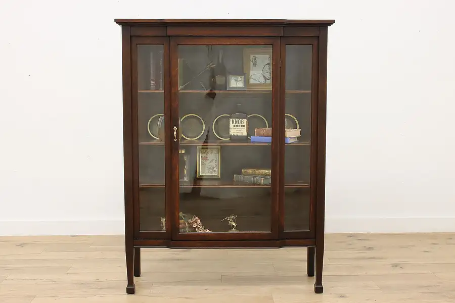 Main image of Arts & Crafts Antique Oak China Display Cabinet or Bookcase