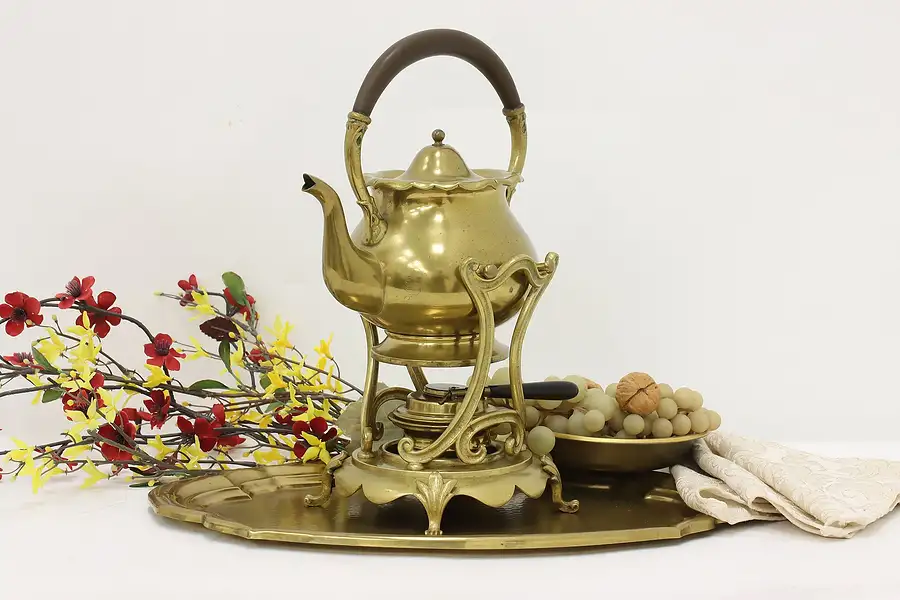 Main image of Brass Antique Teapot or Kettle, Warmer & Tray, Wesam